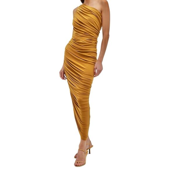 SOLD:Norma Kamali Diana Ruched One-Shoulder Gown Dress Mocha New M - Picture 9 of 9